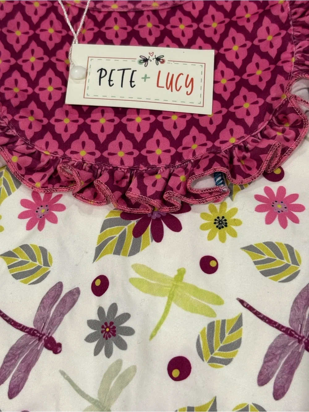 Pink & White Floral Dragonfly Baby One-Piece